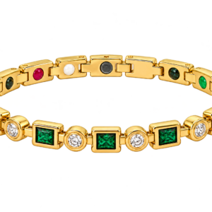 Bracelet Sweet Titane Doré – vue de face avec pierres colorées et cristaux