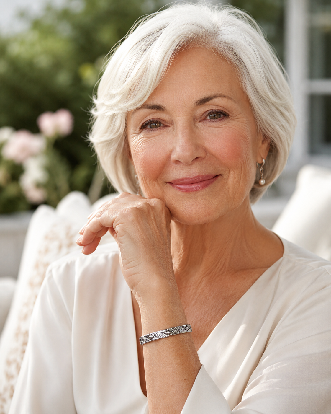 Femme senior portant le Bracelet Torsadé Titane - Energy's Stones