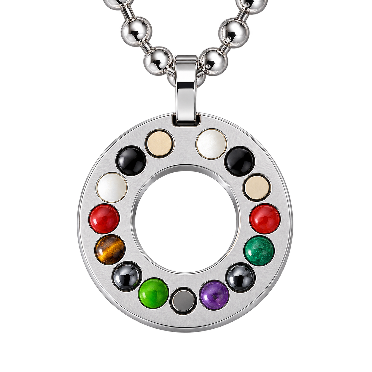 Dos du pendentif Cercle des Vibrations avec minéraux énergétiques incrustés