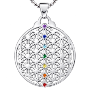 Pendentif Fleur de Vie 7 Chakras plaqué argent avec chaîne - Energy's Stones